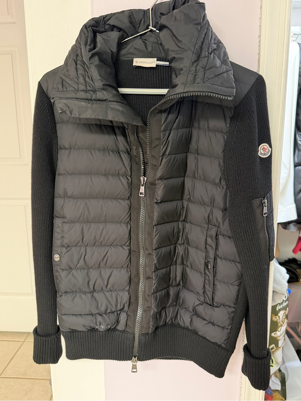 Moncler Black Quilted Down & Knit Hooded Jacket - Picture 2 of 4